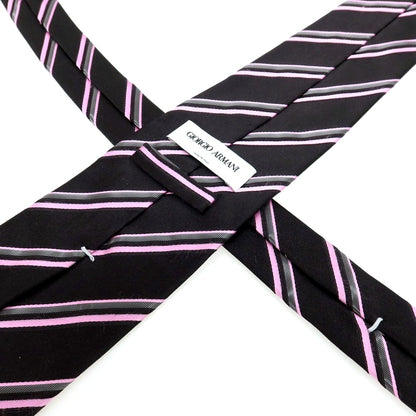 【中古】ジョルジオアルマーニ GIORGIO ARMANI シルク ストライプ柄ネクタイ ブラックxピンク【 状態ランクC 】【 メンズ 】