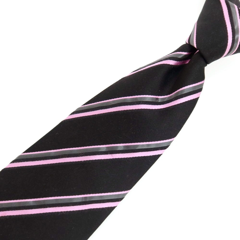 【中古】ジョルジオアルマーニ GIORGIO ARMANI シルク ストライプ柄ネクタイ ブラックxピンク【 状態ランクC 】【 メンズ 】
