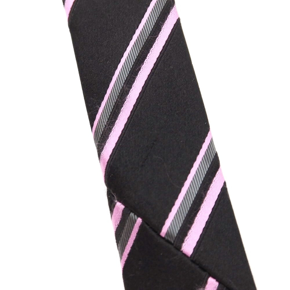 【中古】ジョルジオアルマーニ GIORGIO ARMANI シルク ストライプ柄ネクタイ ブラックxピンク【 状態ランクC 】【 メンズ 】