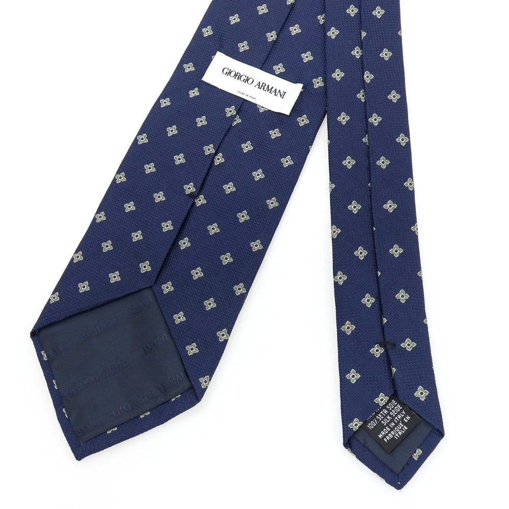 【中古】ジョルジオアルマーニ GIORGIO ARMANI シルク 小紋柄ネクタイ ネイビーxライトグリーン【 状態ランクB 】【 メンズ 】
