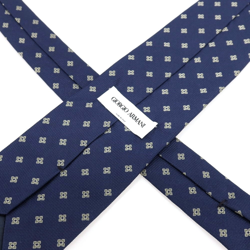【中古】ジョルジオアルマーニ GIORGIO ARMANI シルク 小紋柄ネクタイ ネイビーxライトグリーン【 状態ランクB 】【 メンズ 】