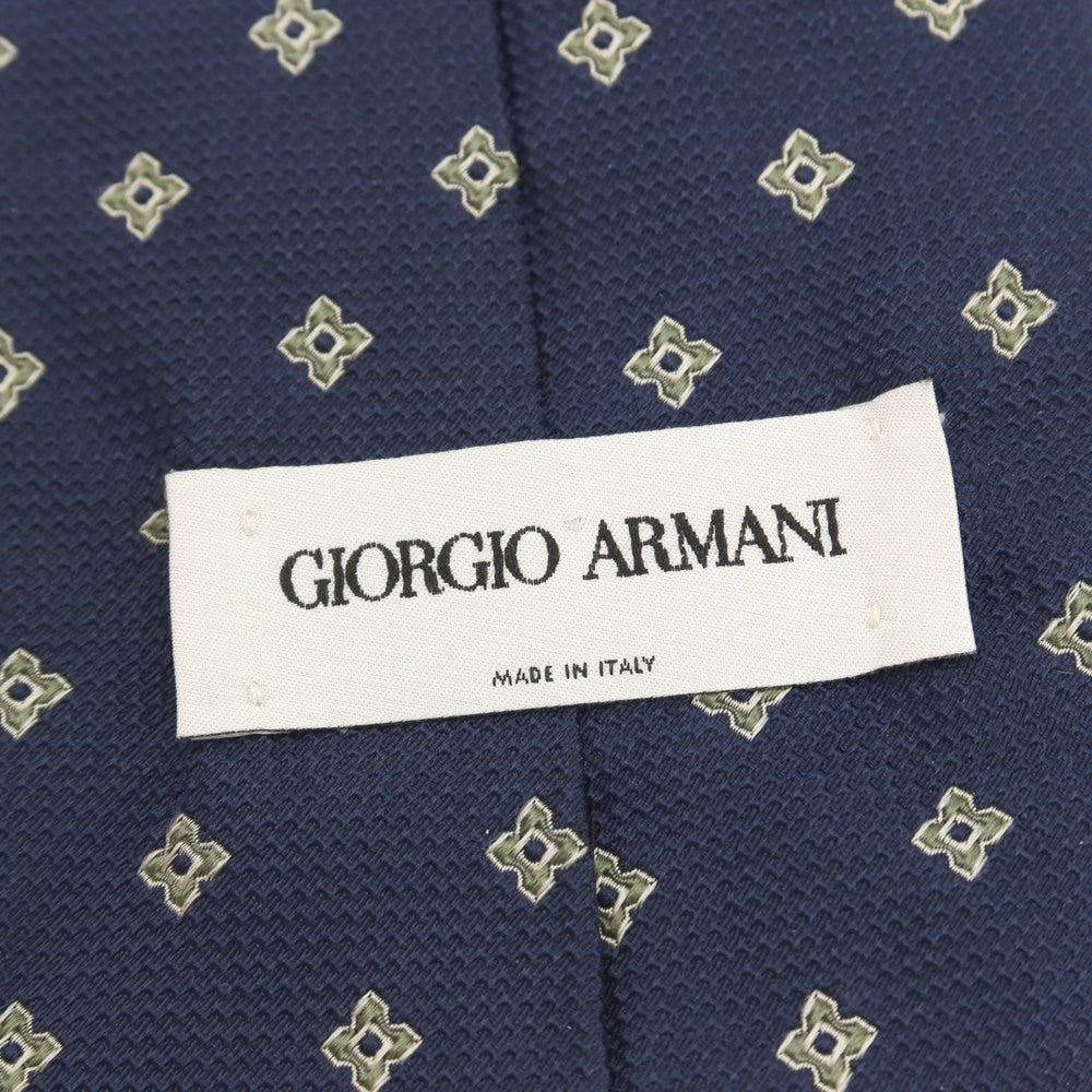 【中古】ジョルジオアルマーニ GIORGIO ARMANI シルク 小紋柄ネクタイ ネイビーxライトグリーン【 状態ランクB 】【 メンズ 】
