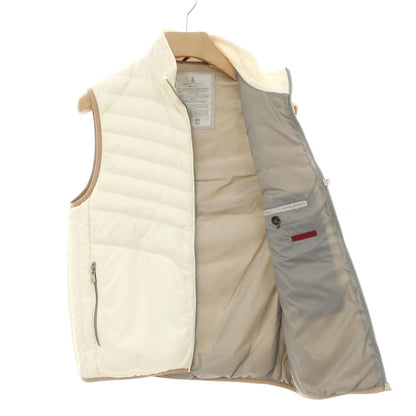 【中古】ブルネロクチネリ Brunello Cucinelli ナイロン スタンドカラー ダブルジップ ダウンベスト アイボリー【サイズS】【 状態ランクB 】【 メンズ 】