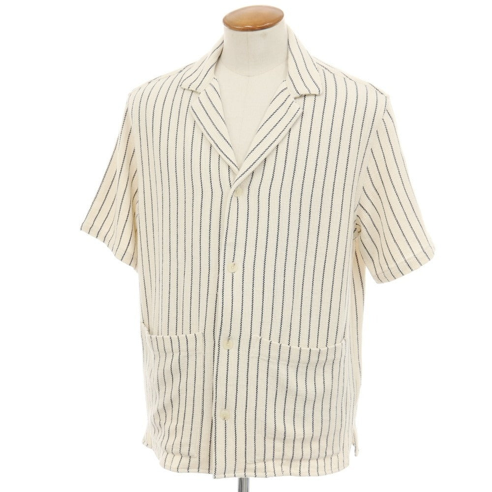 【中古】フィガレ FIGARET × HOTEL DU PALAIS コットン ストライプ オープンカラー 半袖シャツ オフホワイトxネイビー【サイズM】【メンズ】 フィガレ / FIGARET – リタリオリブロ