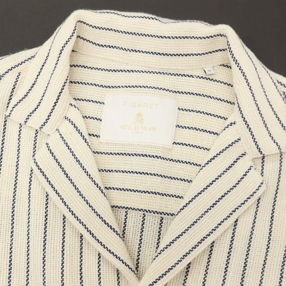 【中古】フィガレ FIGARET × HOTEL DU PALAIS コットン ストライプ オープンカラー 半袖シャツ オフホワイトxネイビー【サイズM】【 状態ランクA 】【 メンズ 】