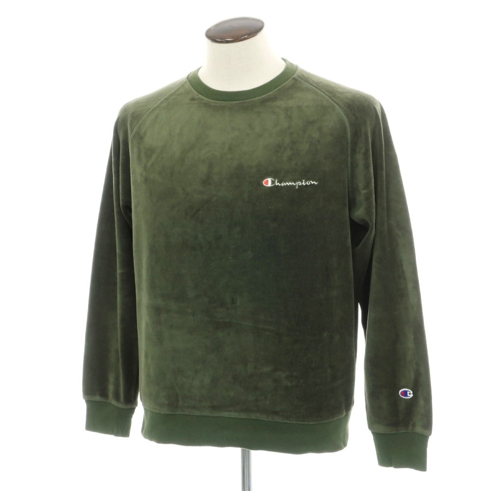 【中古】チャンピオン Champion コットンポリエステル ベロア クルーネック スウェット グリーン【サイズL】【 状態ランクC 】【 メンズ 】