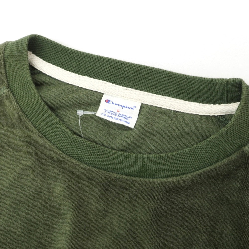 【中古】チャンピオン Champion コットンポリエステル ベロア クルーネック スウェット グリーン【サイズL】【 状態ランクC 】【 メンズ 】