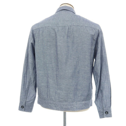 【中古】ジーステージ g-stage リネンコットンポリエステル シワ加工 ワークジャケット ネイビーxホワイト【サイズ50】【 状態ランクB 】【 メンズ 】