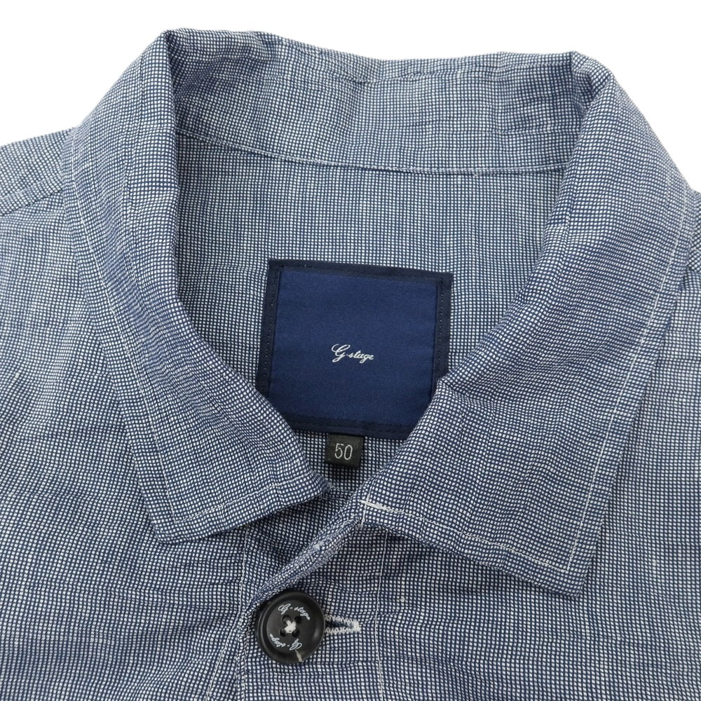 【中古】ジーステージ g-stage リネンコットンポリエステル シワ加工 ワークジャケット ネイビーxホワイト【サイズ50】【 状態ランクB 】【 メンズ 】