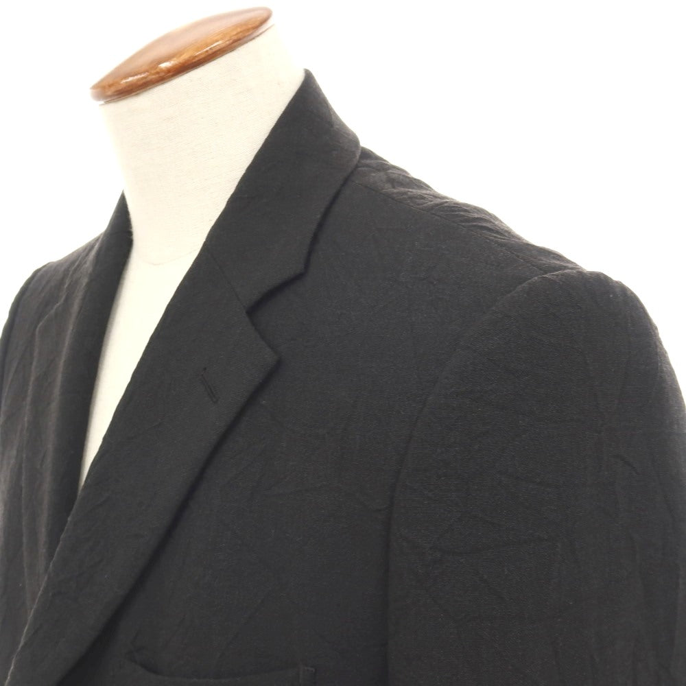 【中古】イッセイミヤケ メン ISSEY MIYAKE MEN シワ加工 リネンウールキュプラ 3つボタンスーツ セットアップ ブラック【サイズ2】【 状態ランクC 】【 メンズ 】