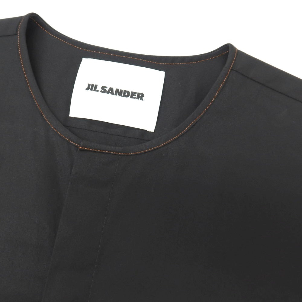 【中古】ジルサンダー JIL SANDER コットン 比翼仕立て ノーカラー カジュアルシャツ ブラック【サイズ39】【 状態ランクB 】【 メンズ 】