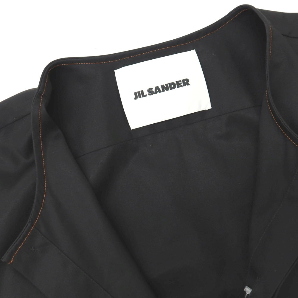 【中古】ジルサンダー JIL SANDER コットン 比翼仕立て ノーカラー カジュアルシャツ ブラック【サイズ39】【 状態ランクB 】【 メンズ 】