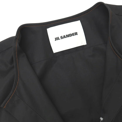 【中古】ジルサンダー JIL SANDER コットン 比翼仕立て ノーカラー カジュアルシャツ ブラック【サイズ39】【 状態ランクB 】【 メンズ 】