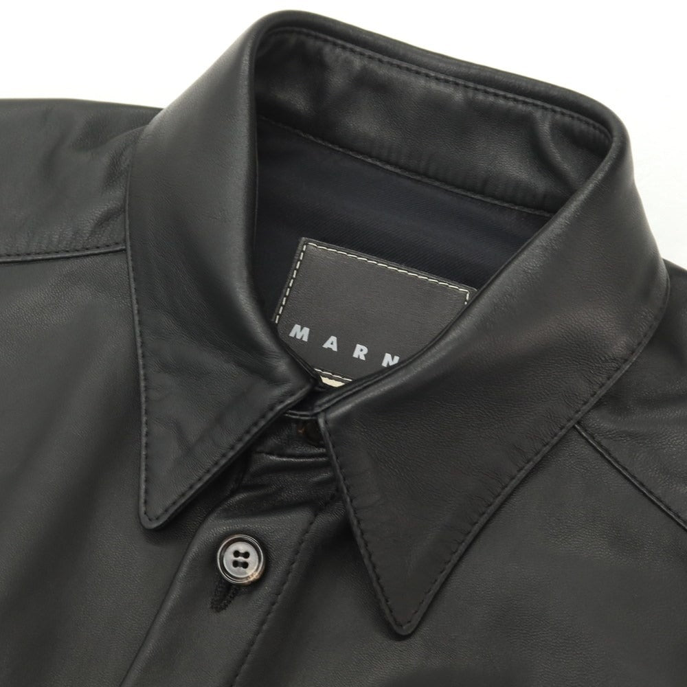 【中古】マルニ MARNI シープレザー レギュラーカラー カジュアルシャツ ブラック【サイズ48】【 状態ランクB 】【 メンズ 】