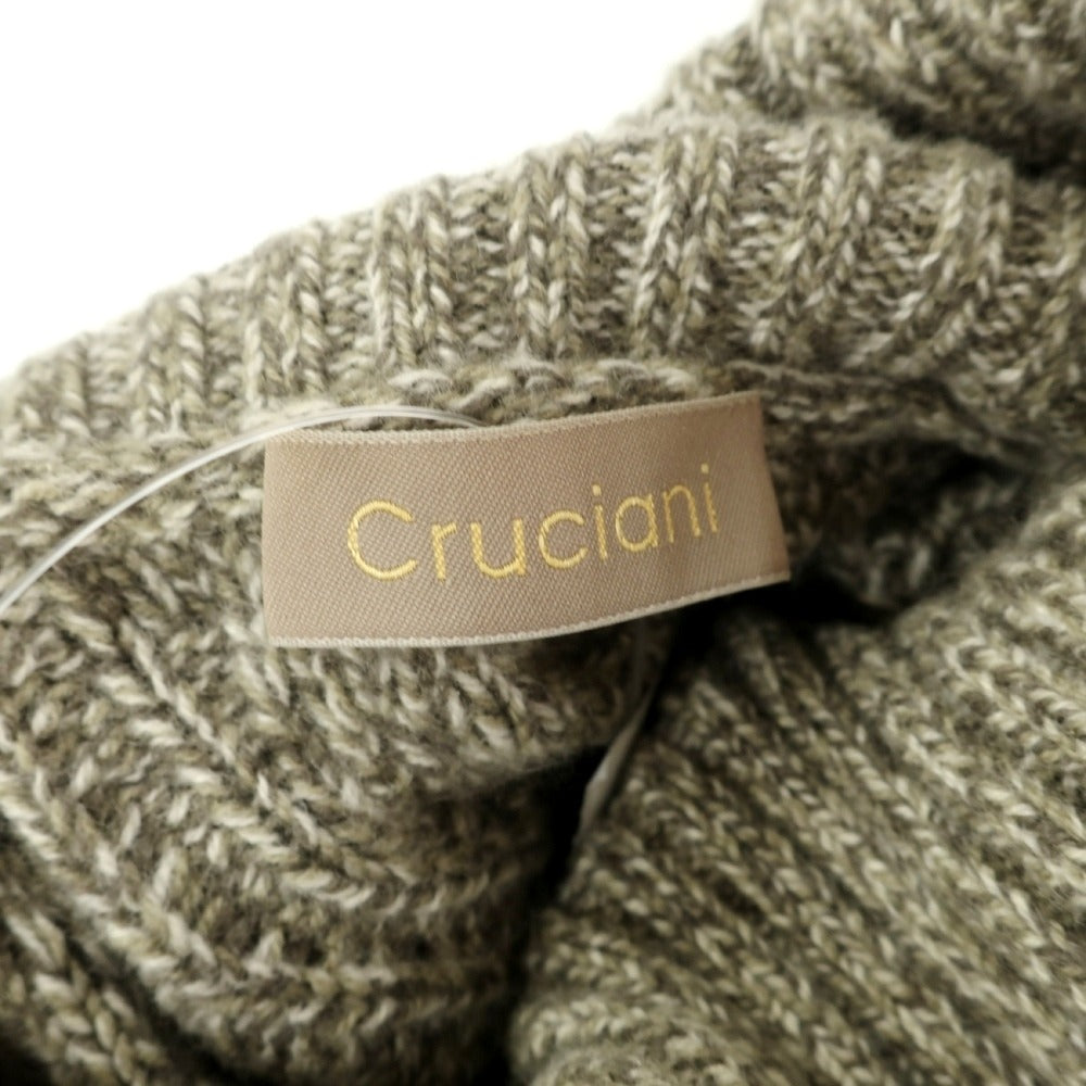 【中古】クルチアーニ CRUCIANI カシミヤ ケーブル編み タートルネック プルオーバーニット オリーブグリーンxホワイト【サイズ48】【 状態ランクC 】【 メンズ 】