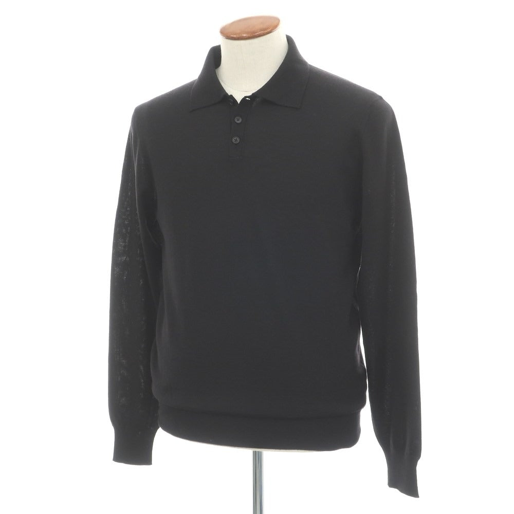 【中古】ジルサンダー JIL SANDER ハイゲージ ウールシルク 長袖 ポロニット ブラック【サイズ48】【 状態ランクB 】【 メンズ 】