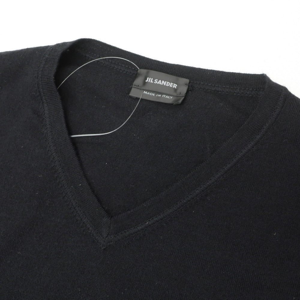 【中古】ジルサンダー JIL SANDER ハイゲージ ウールシルク Vネック プルオーバーニット ブラック【サイズ48】【 状態ランクB 】【 メンズ 】