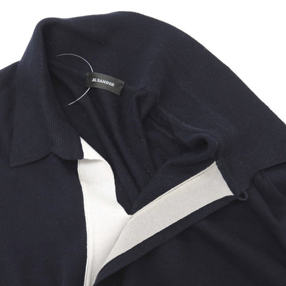 【中古】ジルサンダー JIL SANDER コットン 長袖 ポロニット ネイビー【サイズ48】【 状態ランクB 】【 メンズ 】