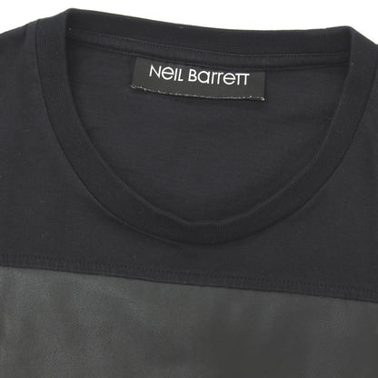 【中古】ニールバレット NEIL BARRETT コットン 異素材切り替えデザイン クルーネック 半袖Ｔシャツ ブラック【サイズL】【 状態ランクB 】【 メンズ 】