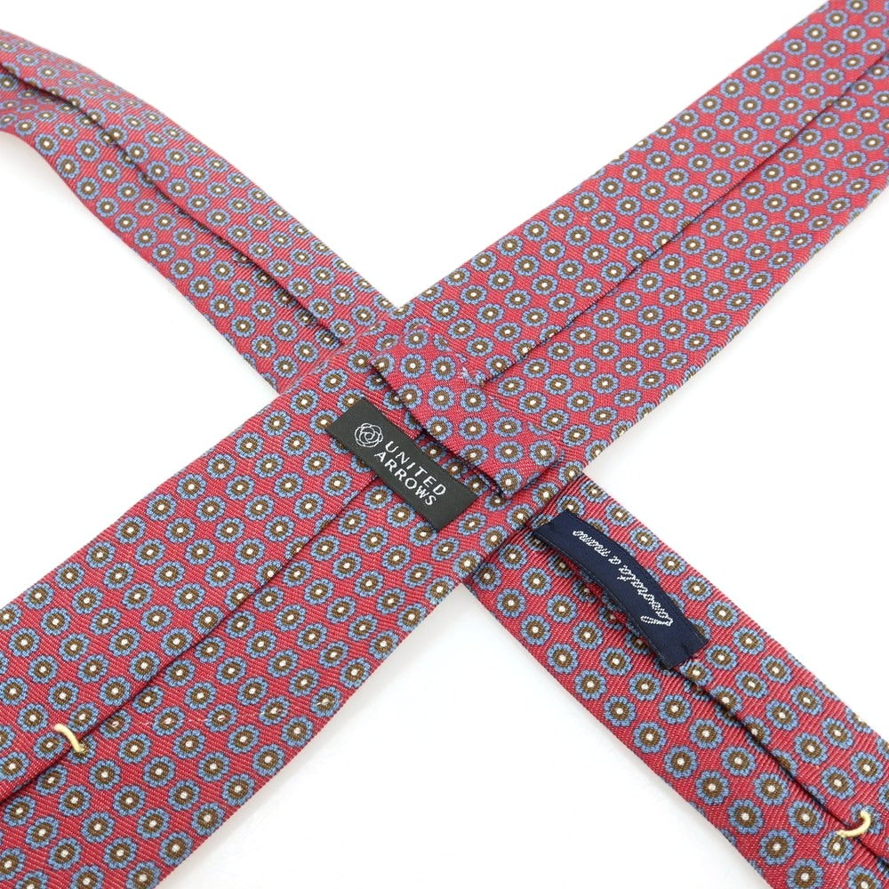 【中古】ユナイテッドアローズ UNITED ARROWS シルクリネン プリント 花小紋柄ネクタイ レッドxライトブルー【 状態ランクB 】【 メンズ 】