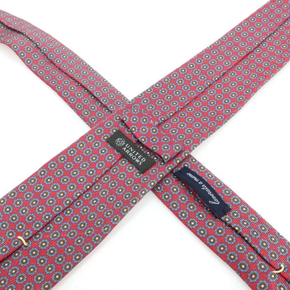 【中古】ユナイテッドアローズ UNITED ARROWS シルクリネン プリント 花小紋柄ネクタイ レッドxライトブルー【 状態ランクB 】【 メンズ 】