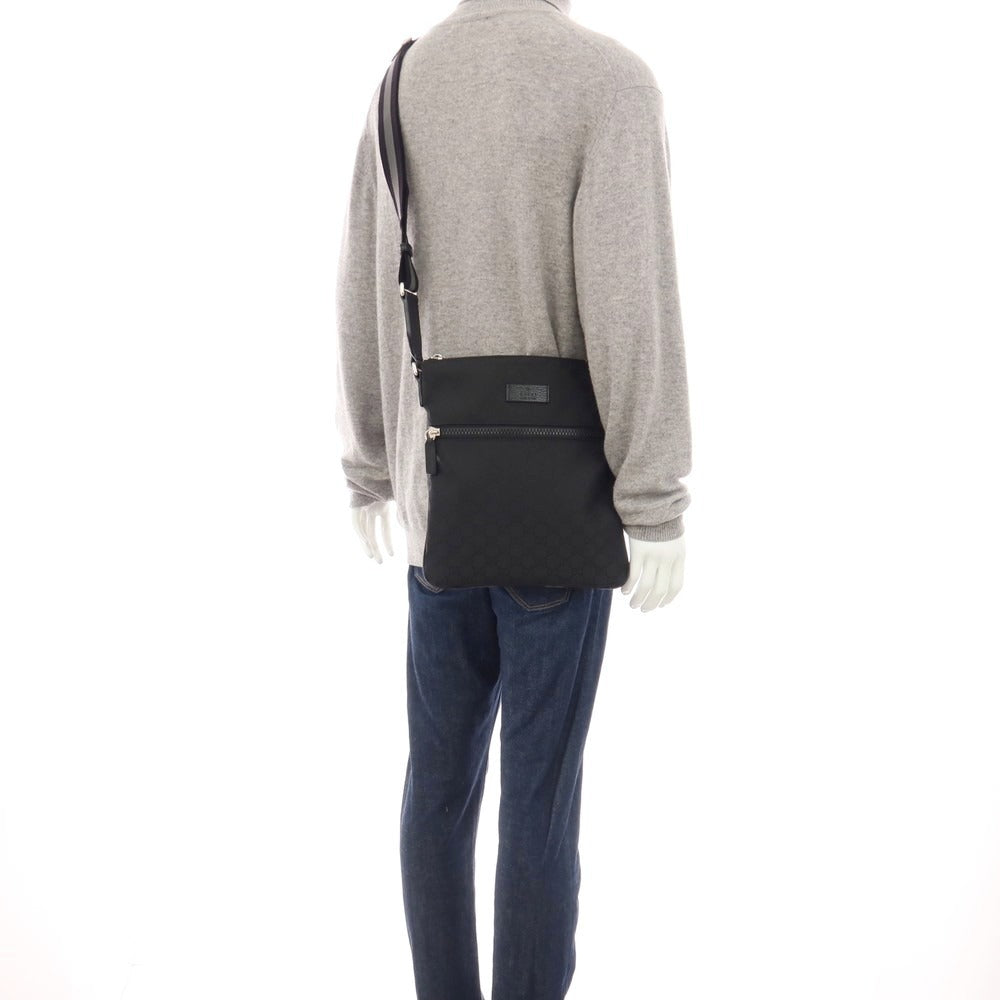 【中古】グッチ GUCCI 449184 GG柄 ナイロン レザー ショルダーバッグ ブラック【 状態ランクB 】【 メンズ 】