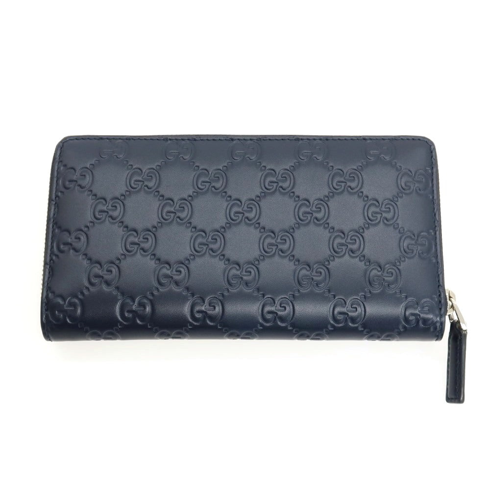 【中古】グッチ GUCCI レザー GG柄 ラウンドファスナー 長財布 ネイビー【 状態ランクB 】【 メンズ 】
