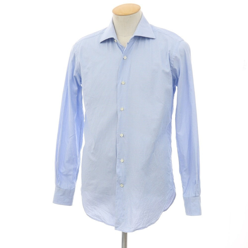 【中古】オリアン ORIAN BEAMS F別注 ハウンドトゥース（手裏剣千鳥）セミワイドカラー ドレスシャツ ライトブルーxホワイト【サイズ表記なし(S位)】【 状態ランクD 】【 メンズ 】