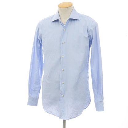 【中古】オリアン ORIAN BEAMS F別注 ハウンドトゥース（手裏剣千鳥）セミワイドカラー ドレスシャツ ライトブルーxホワイト【サイズ表記なし(S位)】【 状態ランクD 】【 メンズ 】