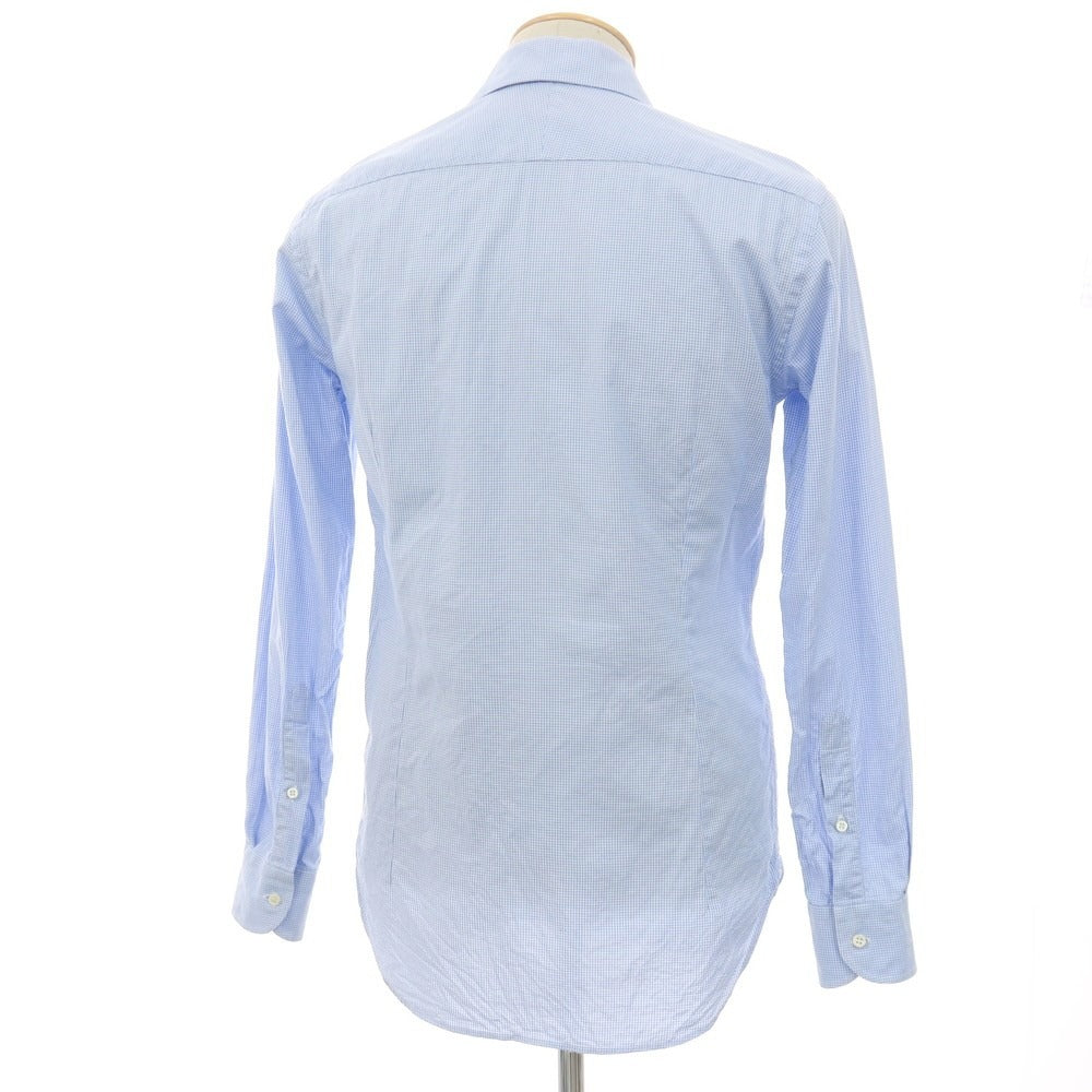 【中古】オリアン ORIAN BEAMS F別注 ハウンドトゥース（手裏剣千鳥）セミワイドカラー ドレスシャツ ライトブルーxホワイト【サイズ表記なし(S位)】【 状態ランクD 】【 メンズ 】
