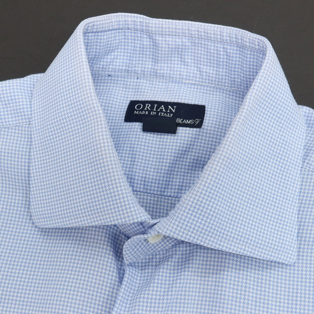 【中古】オリアン ORIAN BEAMS F別注 ハウンドトゥース（手裏剣千鳥）セミワイドカラー ドレスシャツ ライトブルーxホワイト【サイズ表記なし(S位)】【 状態ランクD 】【 メンズ 】