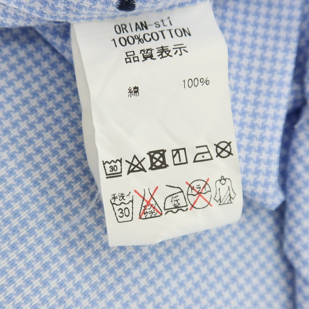 【中古】オリアン ORIAN BEAMS F別注 ハウンドトゥース（手裏剣千鳥）セミワイドカラー ドレスシャツ ライトブルーxホワイト【サイズ表記なし(S位)】【 状態ランクD 】【 メンズ 】