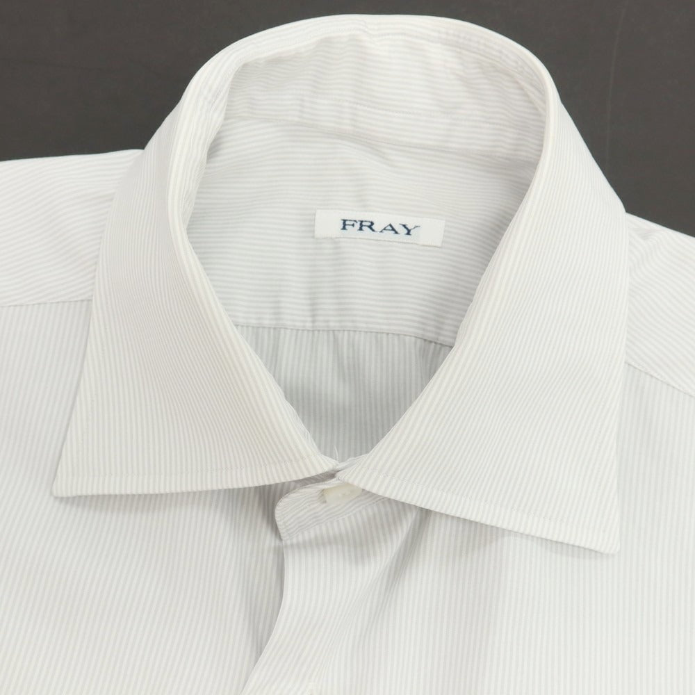 【中古】フライ FRAY コットン ストライプ セミワイドカラー ドレスシャツ ライトグレーxホワイト【サイズ38】【 状態ランクD 】【 メンズ 】