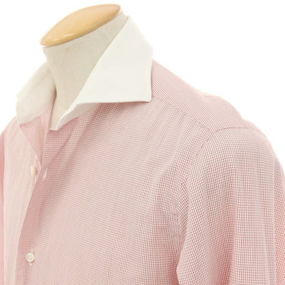 【中古】バルバ BARBA コットン チェック クレリック ワイドカラー ドレスシャツ レッドxホワイト【サイズ38】【 状態ランクC 】【 メンズ 】