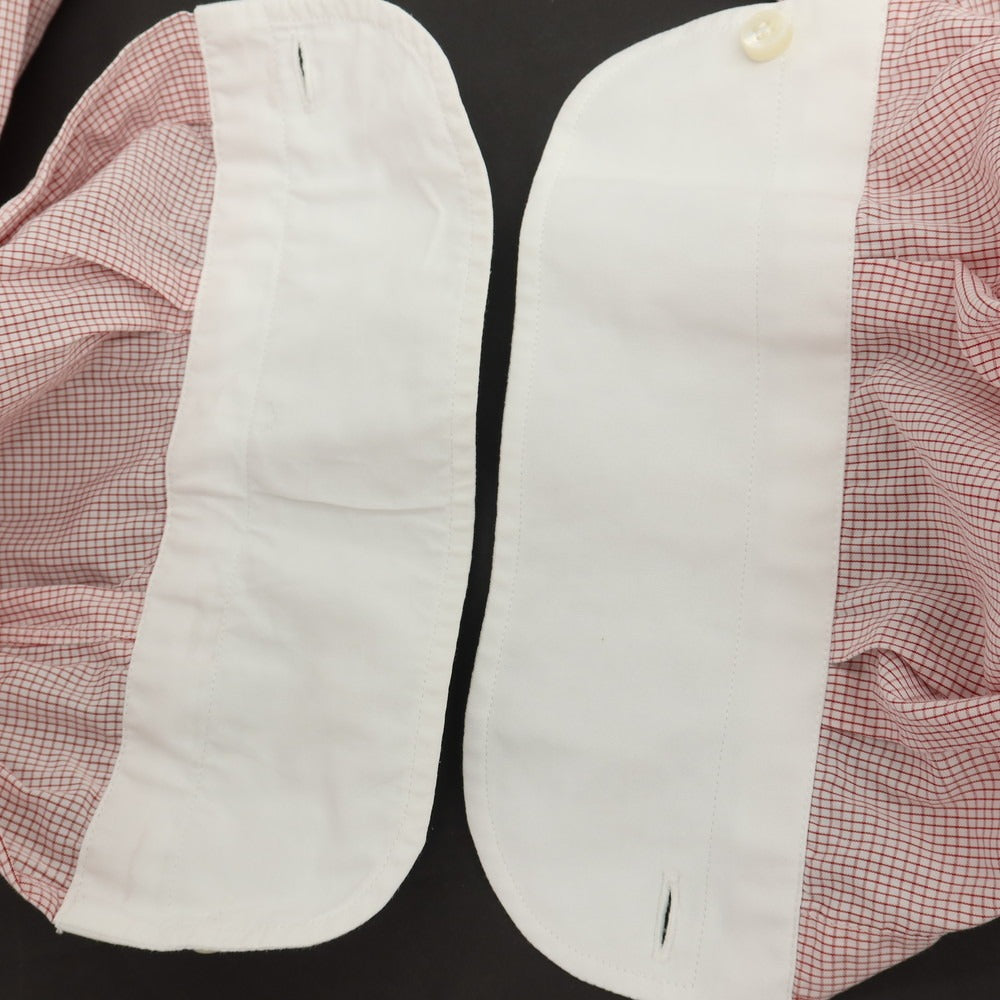 【中古】バルバ BARBA コットン チェック クレリック ワイドカラー ドレスシャツ レッドxホワイト【サイズ38】【 状態ランクC 】【 メンズ 】