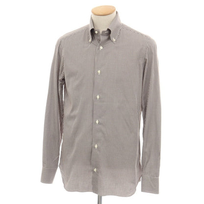 【中古】ルイジ ボレッリ Luigi Borrelli コットン ギンガムチェック ボタンダウン ドレスシャツ ブラウンxホワイト【サイズ38】【 状態ランクB 】【 メンズ 】