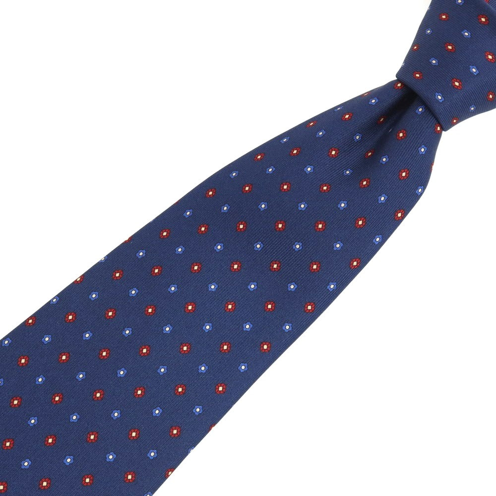 【中古】マリネッラ E.MARINELLA シルク プリント 花小紋柄ネクタイ ネイビーxレッド【 状態ランクB 】【 メンズ 】