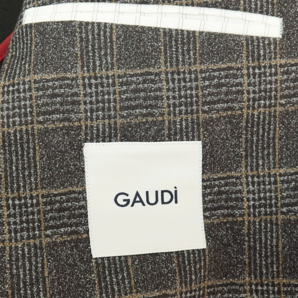 【新品】ガウディ GAUDI ポリエステルレーヨンポリウレタン ジャージー チェック プリント 2B テーラードジャケット ダークグレーxベージュ【サイズ50】【 状態ランクN 】【 メンズ 】