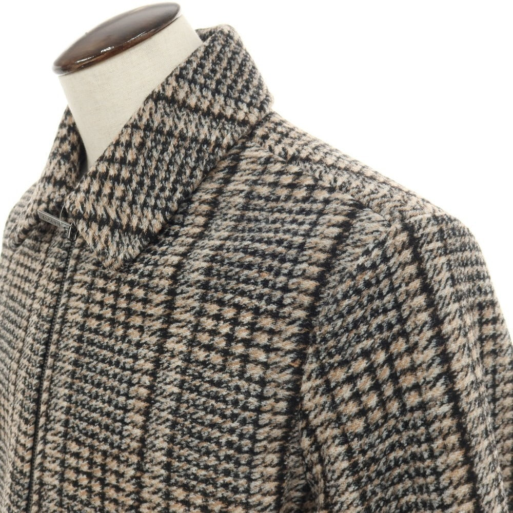 【新品】ガウディ GAUDI ポリエステル ジャージー チェック ダブルジップブルゾン ベージュxブラック【サイズL】【 状態ランクN 】【 メンズ 】