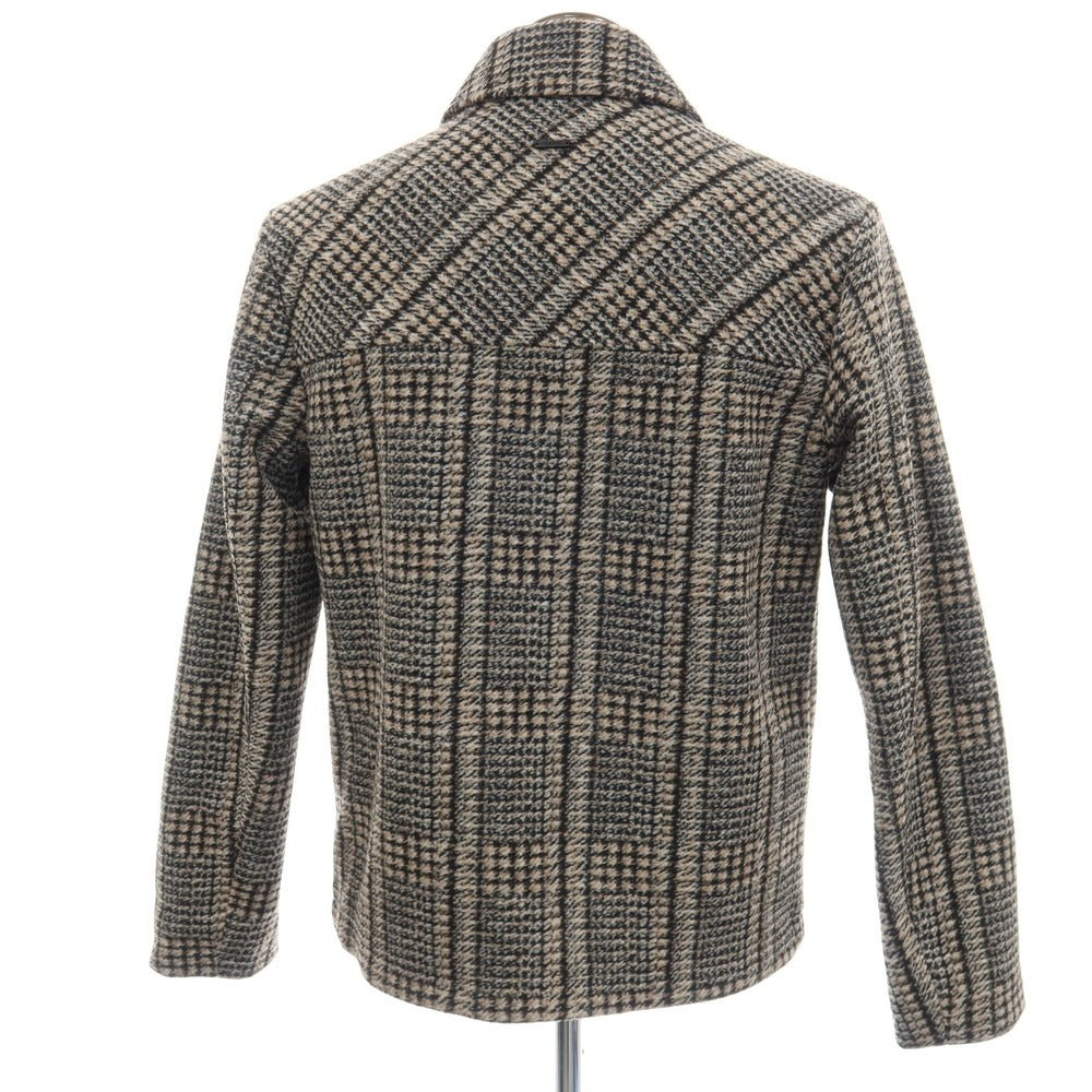 【新品】ガウディ GAUDI ポリエステル ジャージー チェック ダブルジップブルゾン ベージュxブラック【サイズL】【 状態ランクN 】【 メンズ 】