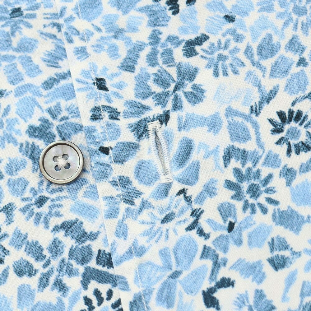 【中古】ポールスミス Paul Smith コットン 花柄 ボタニカル プリント 半袖シャツ ブルー系【サイズS】【 状態ランクA 】【 メンズ 】