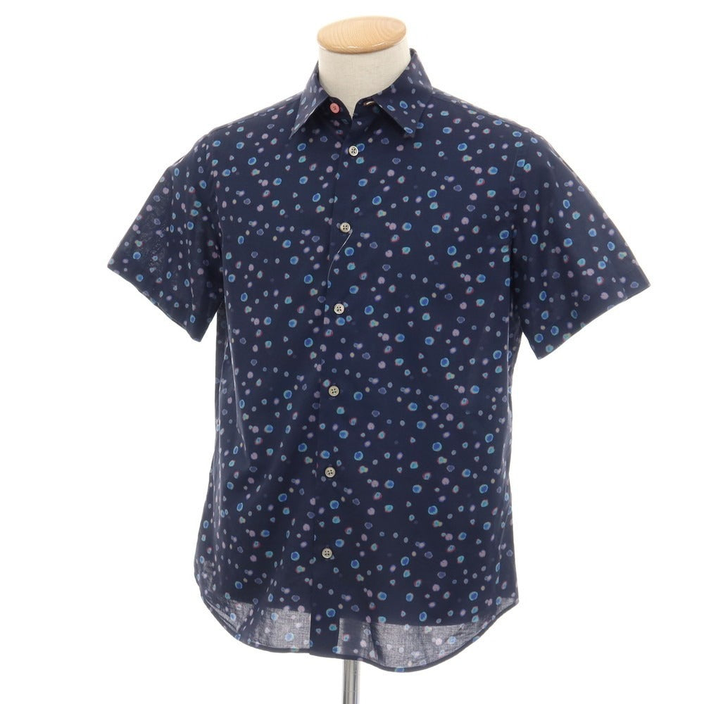 【中古】ピーエス ポールスミス PS Paul Smith コットン 水玉 ランダムドット 半袖シャツ ネイビー【サイズS】【 状態ランクB 】【 メンズ 】