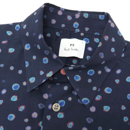 【中古】ピーエス ポールスミス PS Paul Smith コットン 水玉 ランダムドット 半袖シャツ ネイビー【サイズS】【 状態ランクB 】【 メンズ 】