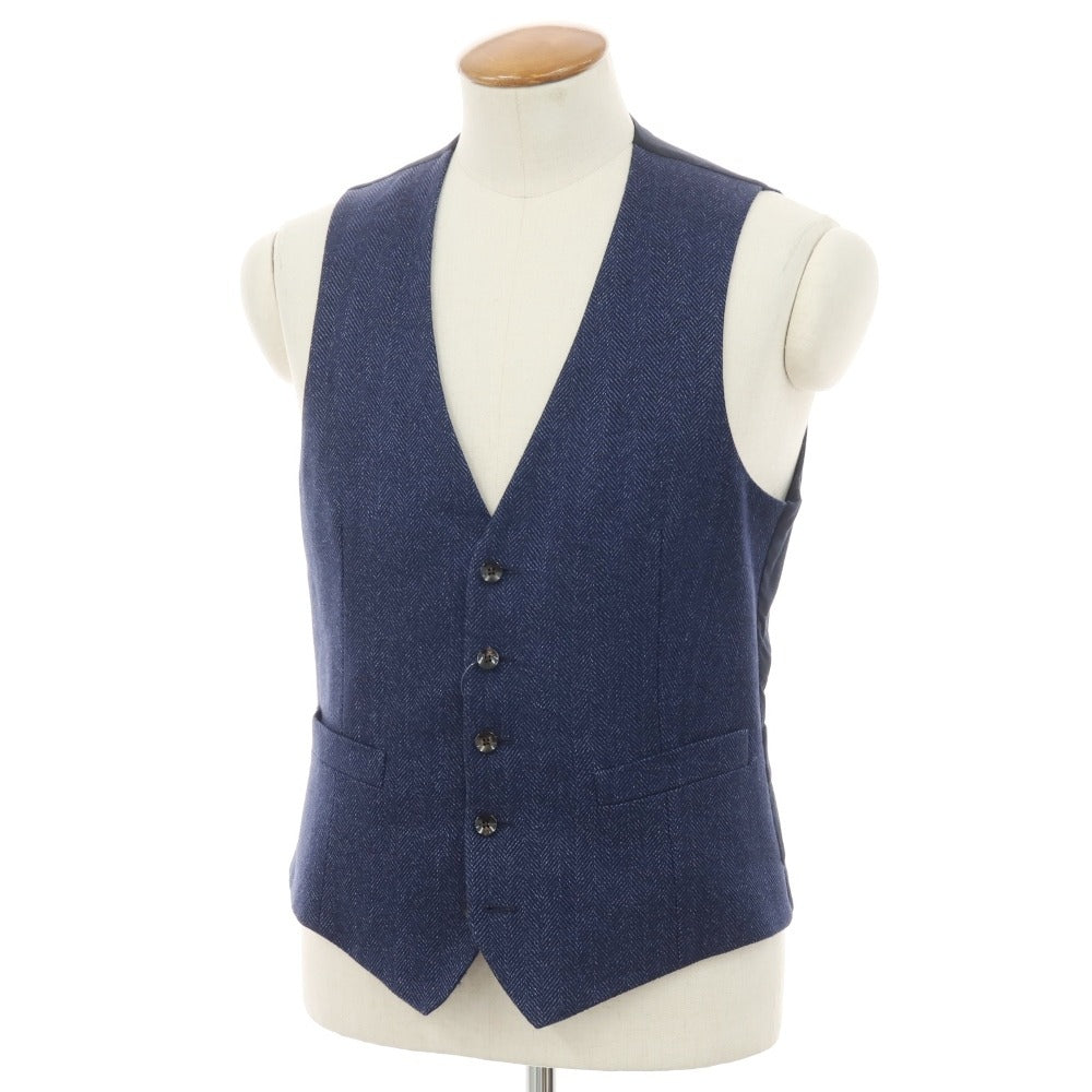 【中古】ラルディーニ LARDINI ウールリネン ヘリンボーン ドレス系ジレ ベスト ライトネイビー【サイズ46】【 状態ランクB 】【 メンズ 】