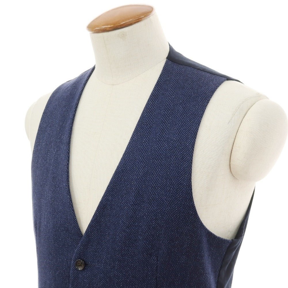 【中古】ラルディーニ LARDINI ウールリネン ヘリンボーン ドレス系ジレ ベスト ライトネイビー【サイズ46】【 状態ランクB 】【 メンズ 】