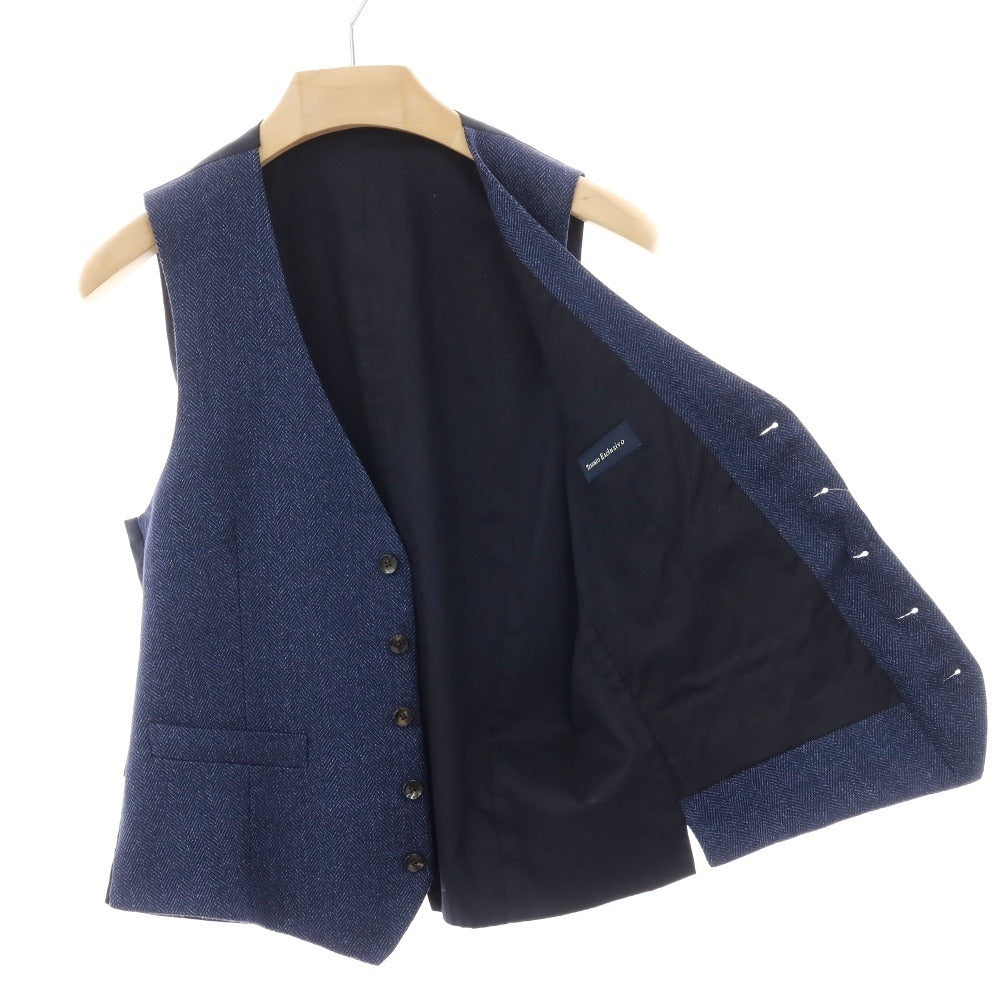 【中古】ラルディーニ LARDINI ウールリネン ヘリンボーン ドレス系ジレ ベスト ライトネイビー【サイズ46】【 状態ランクB 】【 メンズ 】