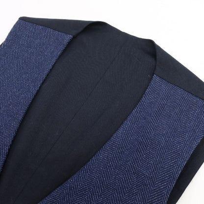 【中古】ラルディーニ LARDINI ウールリネン ヘリンボーン ドレス系ジレ ベスト ライトネイビー【サイズ46】【 状態ランクB 】【 メンズ 】