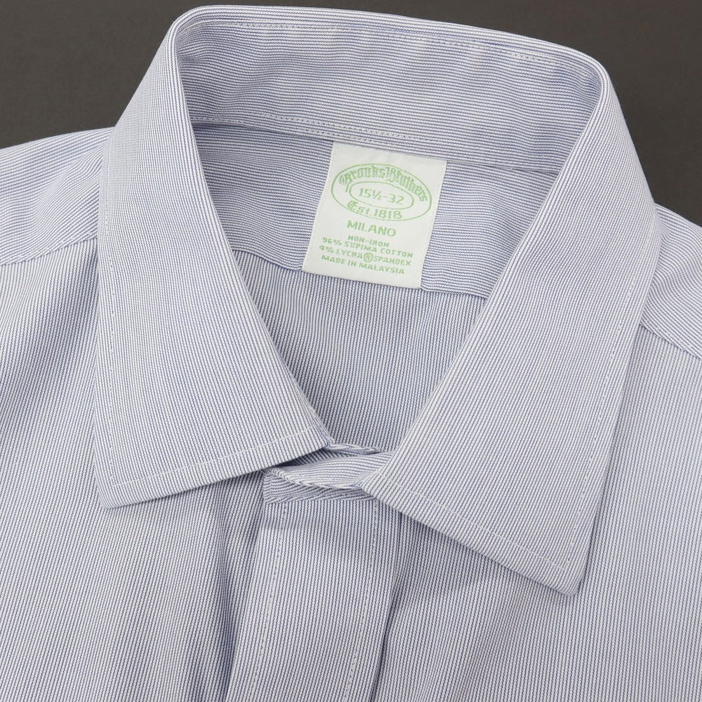 【中古】ブルックスブラザーズ Brooks Brothers コットンポリウレタン ストライプ レギュラーカラー ドレスシャツ ネイビーxホワイト【サイズ15.5】【 状態ランクC 】【 メンズ 】
