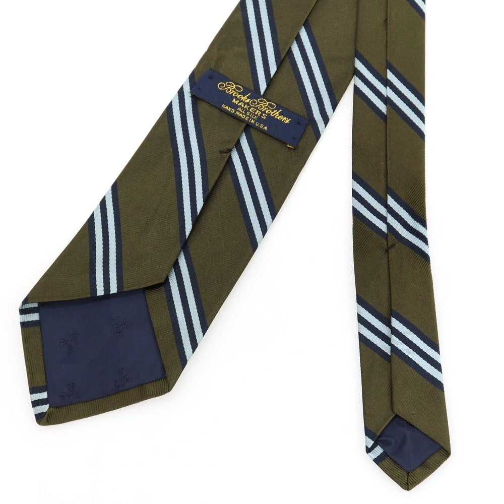 【中古】ブルックスブラザーズ Brooks Brothers MAKERS シルク ストライプ柄ネクタイ オリーブxネイビー【 状態ランクB 】【 メンズ 】