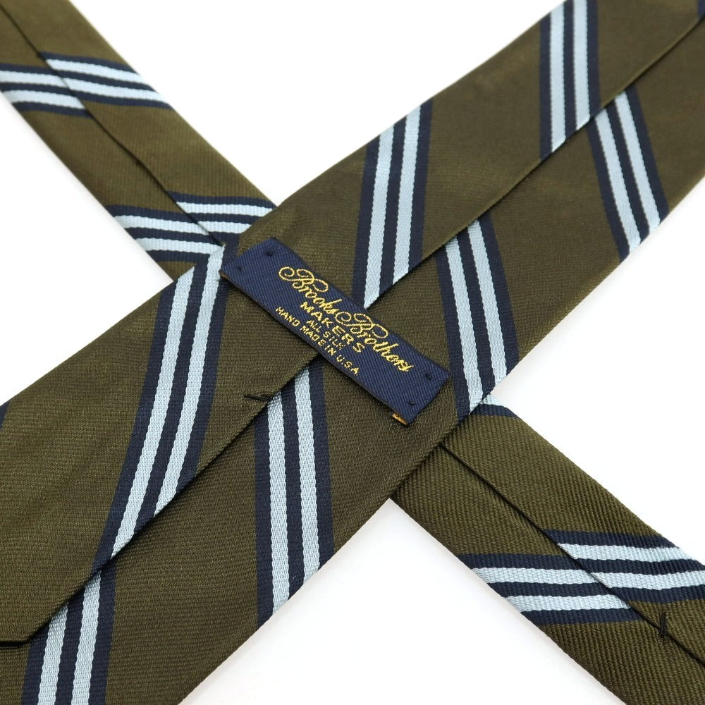 【中古】ブルックスブラザーズ Brooks Brothers MAKERS シルク ストライプ柄ネクタイ オリーブxネイビー【 状態ランクB 】【 メンズ 】